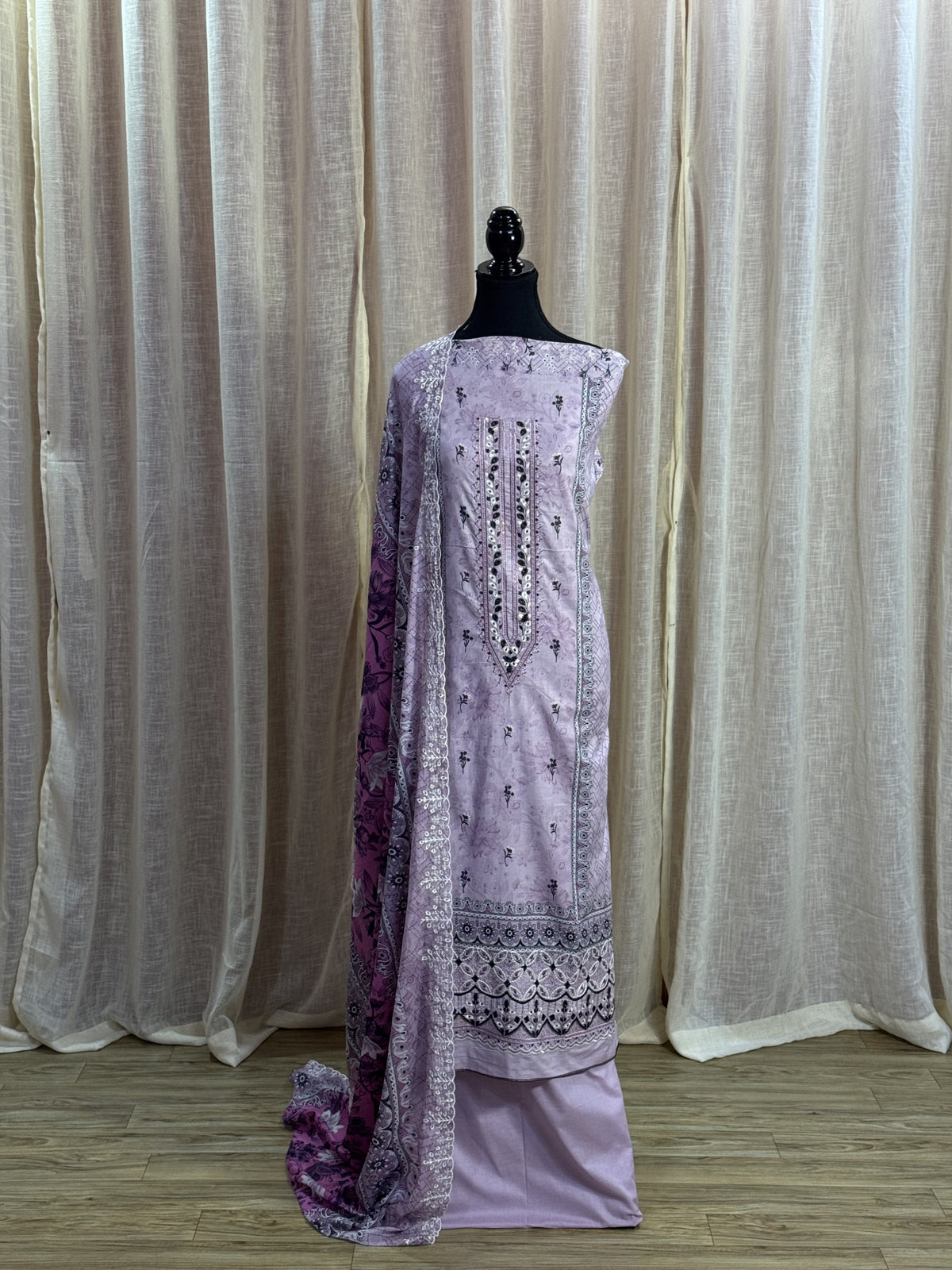 Inspired Alfaaz by Al Marina Lavender Chikankari Cotton Suit