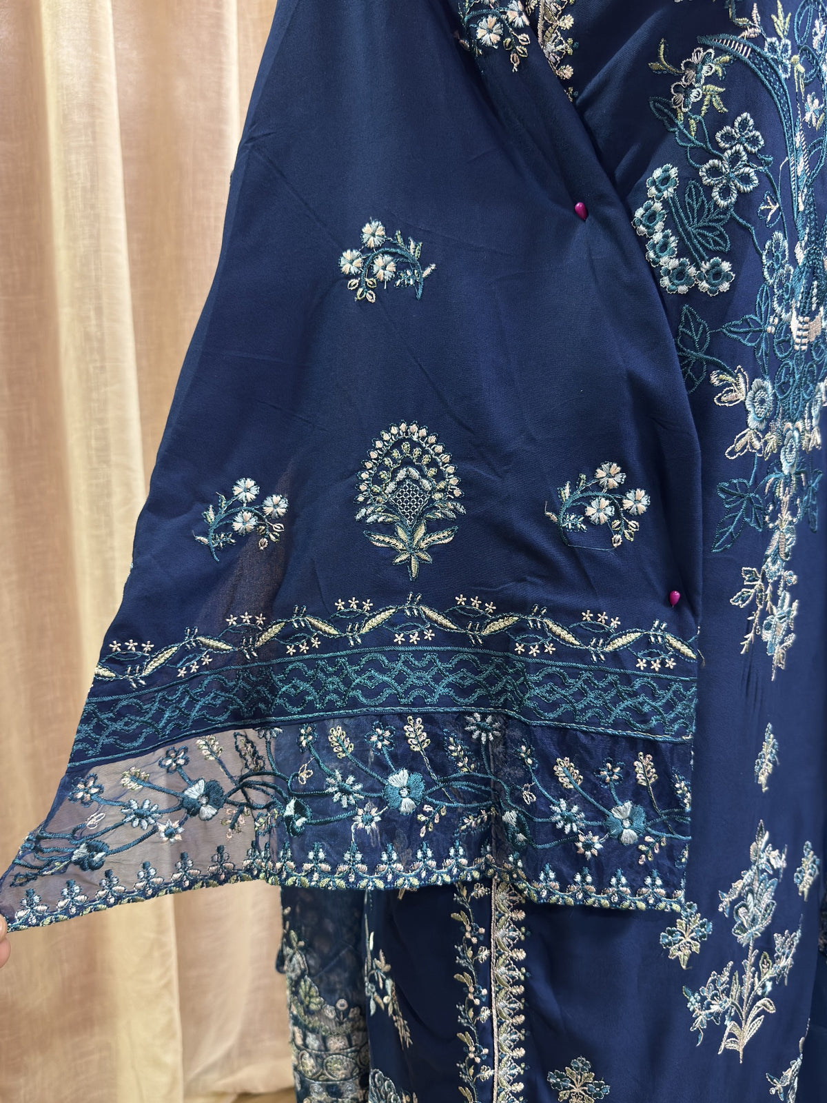 Inspired Kahf Lagoon Blue Semi-stitched Embroidered Cotton Suit