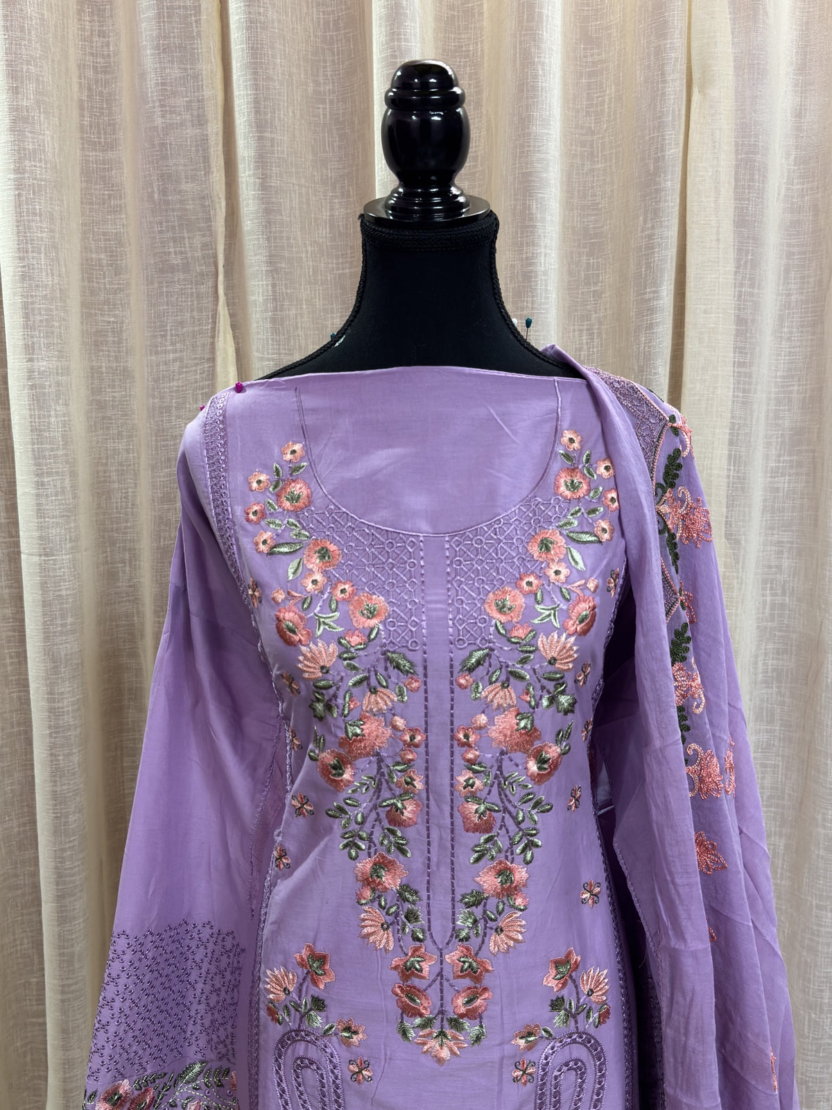 Inspired Elaf Dusty Lavender Semi-stitched Embroidered Cotton Suit