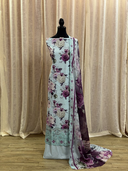 Inspired Abu Rehan Pale Ice Blue Chikankari Cotton Suit