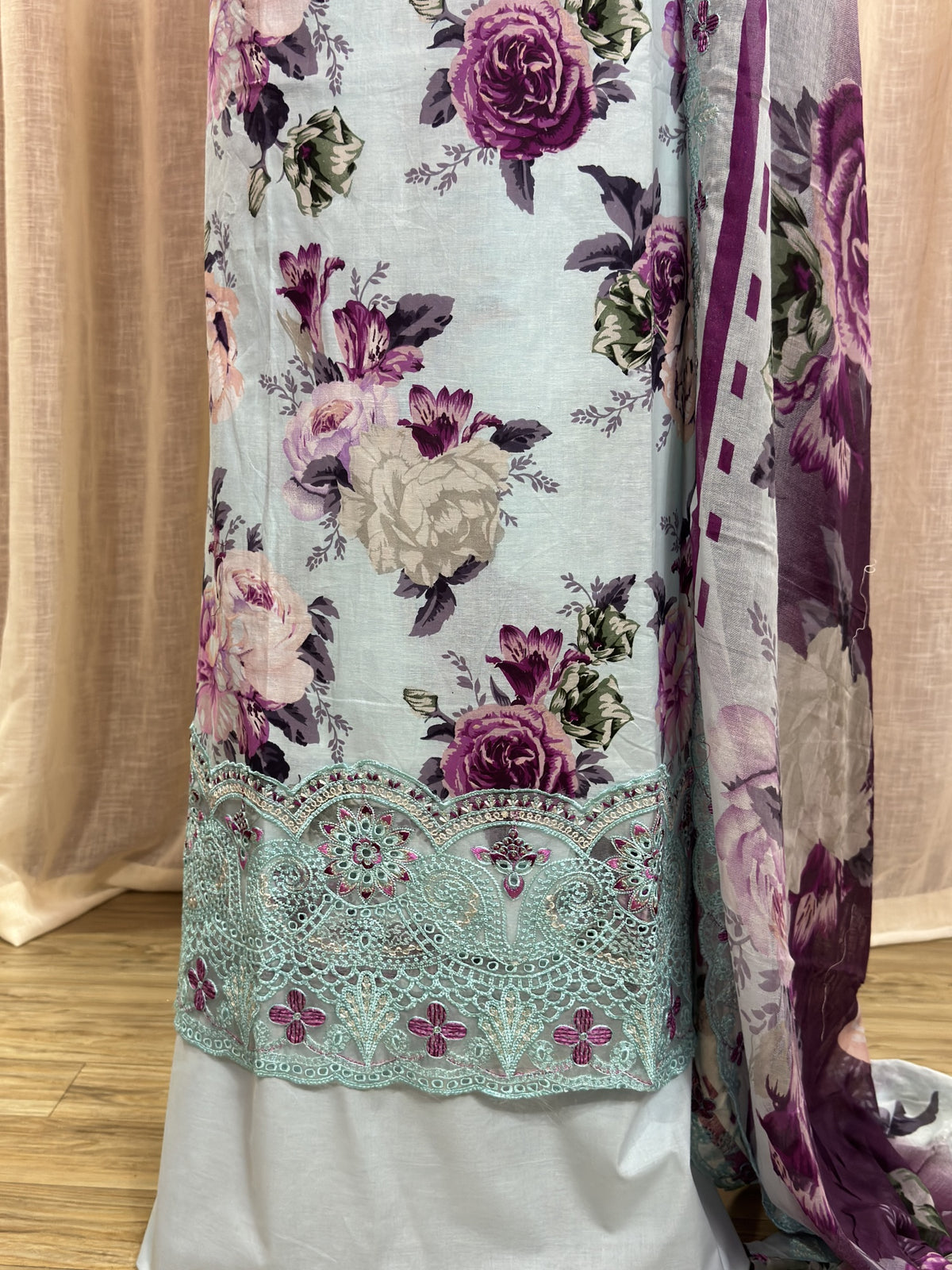 Inspired Abu Rehan Pale Ice Blue Chikankari Cotton Suit