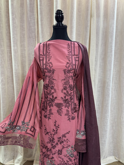 Inspired Maria B Dusty Rose Pink Semi-stitched Embroidered Semi-Lawn Suit
