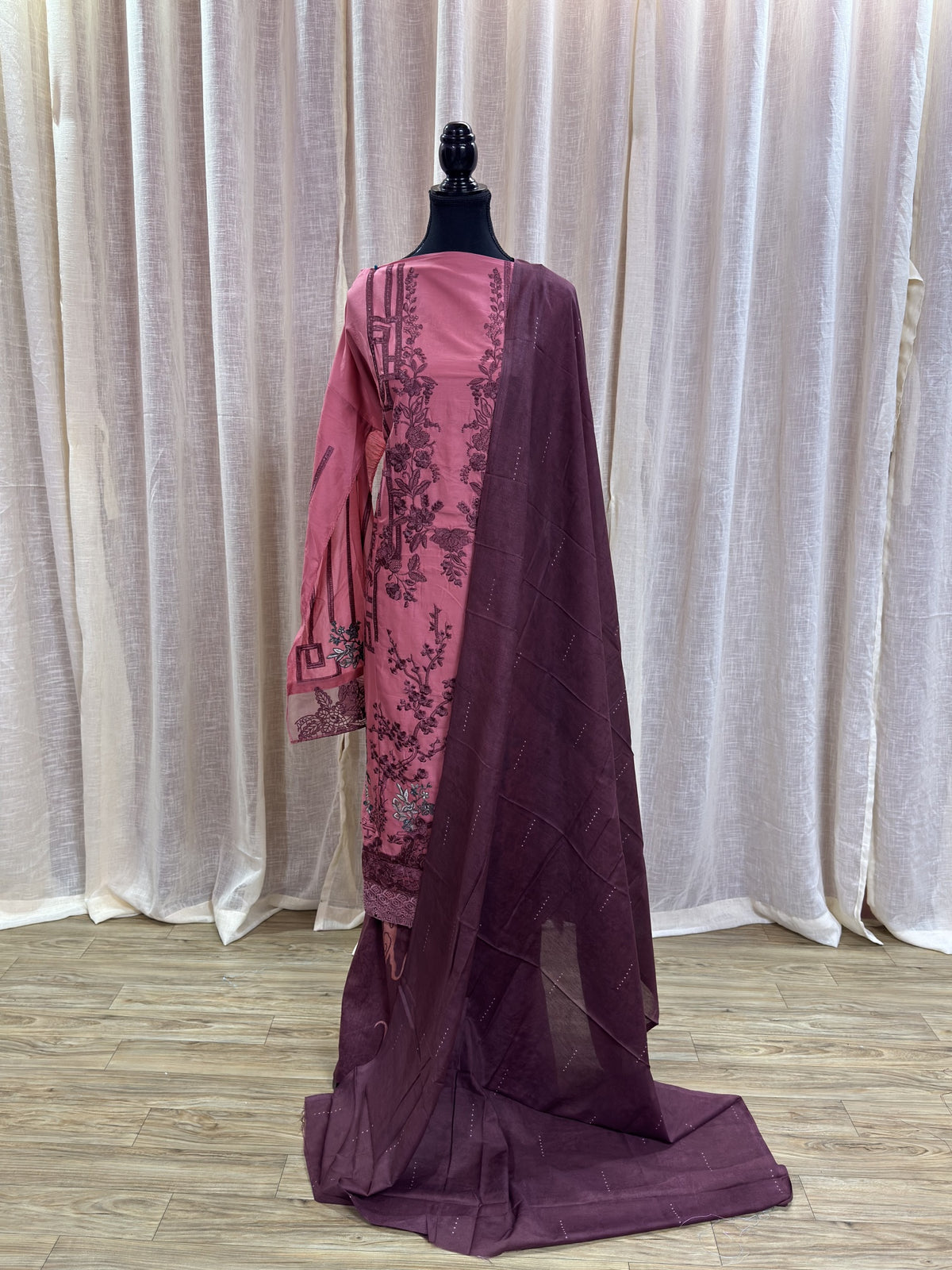 Inspired Maria B Dusty Rose Pink Semi-stitched Embroidered Semi-Lawn Suit