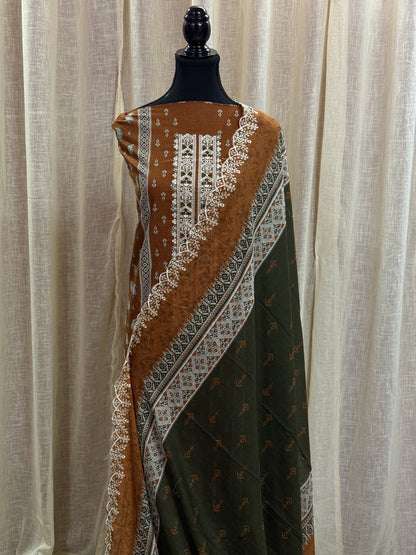 Inspired Alfaaz by Al Marina Rust Brown Chikankari Cotton Suit