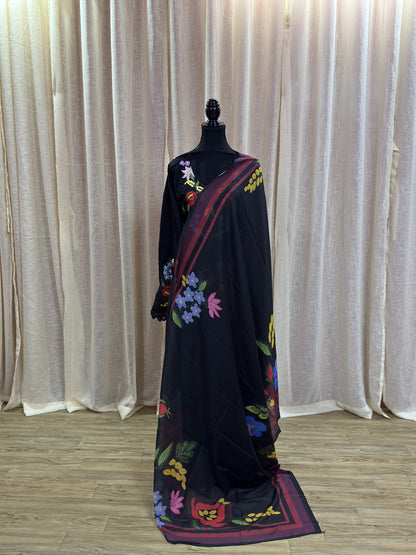 Inspired Maria B Royal Black Semi-stitched Embroidered Cotton Suit