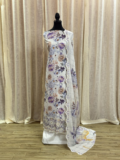 Inspired Abu Rehan Pearl White Chikankari Cotton Suit