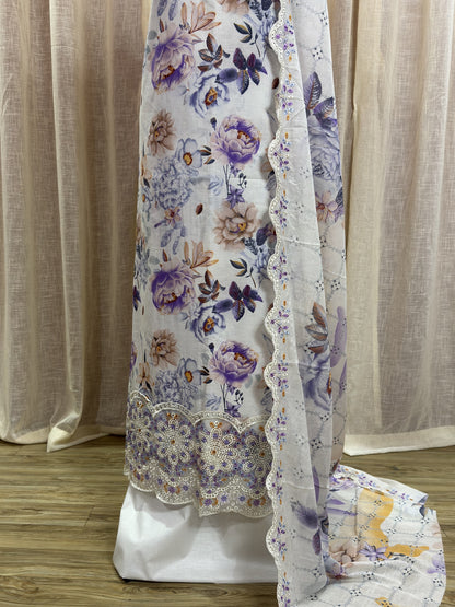Inspired Abu Rehan Pearl White Chikankari Cotton Suit