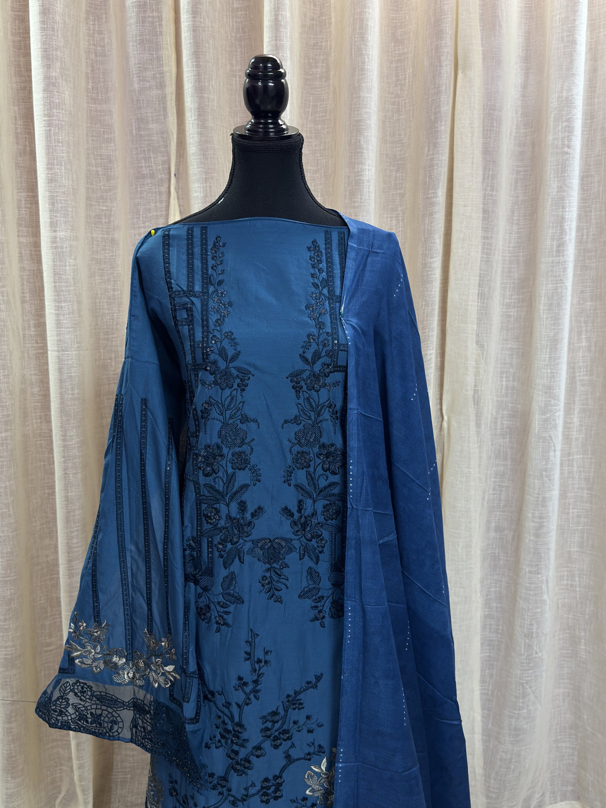 Inspired Maria B Deep denim Blue Semi-stitched Embroidered Semi-Lawn Suit