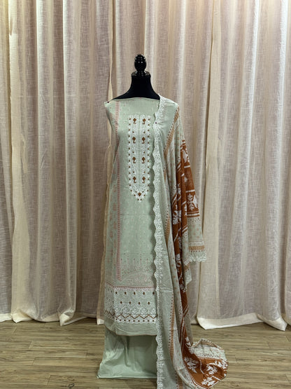 Inspired Alfaaz by Al Marina Sage Mint Green Chikankari Cotton Suit