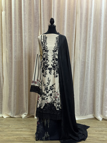 Inspired Maria B Rich Ivory Semi-stitched Embroidered Semi-Lawn Suit