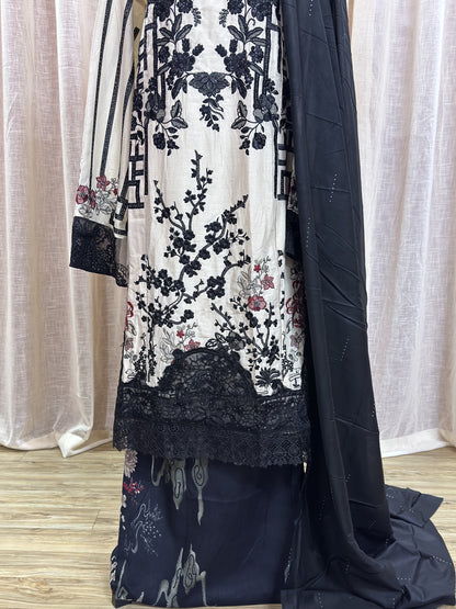 Inspired Maria B Rich Ivory Semi-stitched Embroidered Semi-Lawn Suit