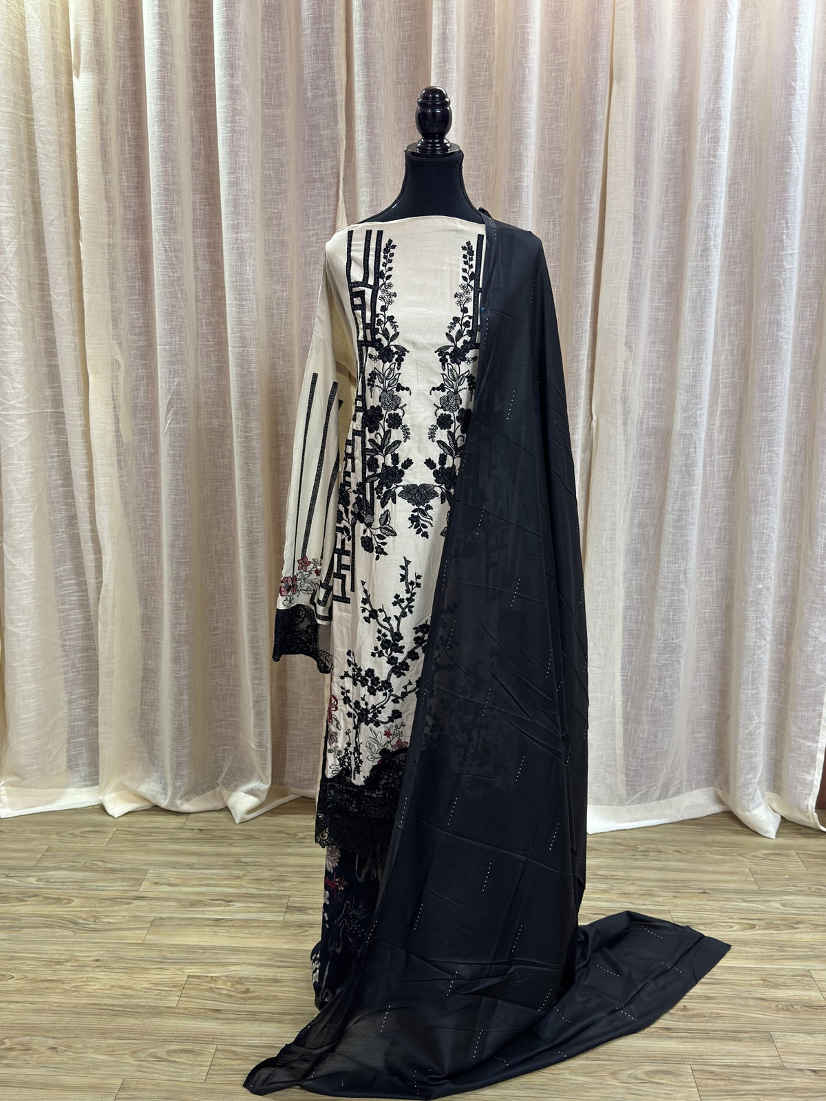 Inspired Maria B Rich Ivory Semi-stitched Embroidered Semi-Lawn Suit
