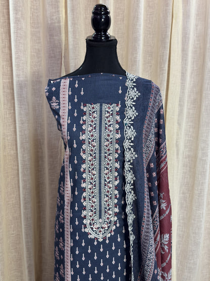 Inspired Alfaaz by Al Marina Navy Blue Chikankari Cotton Suit