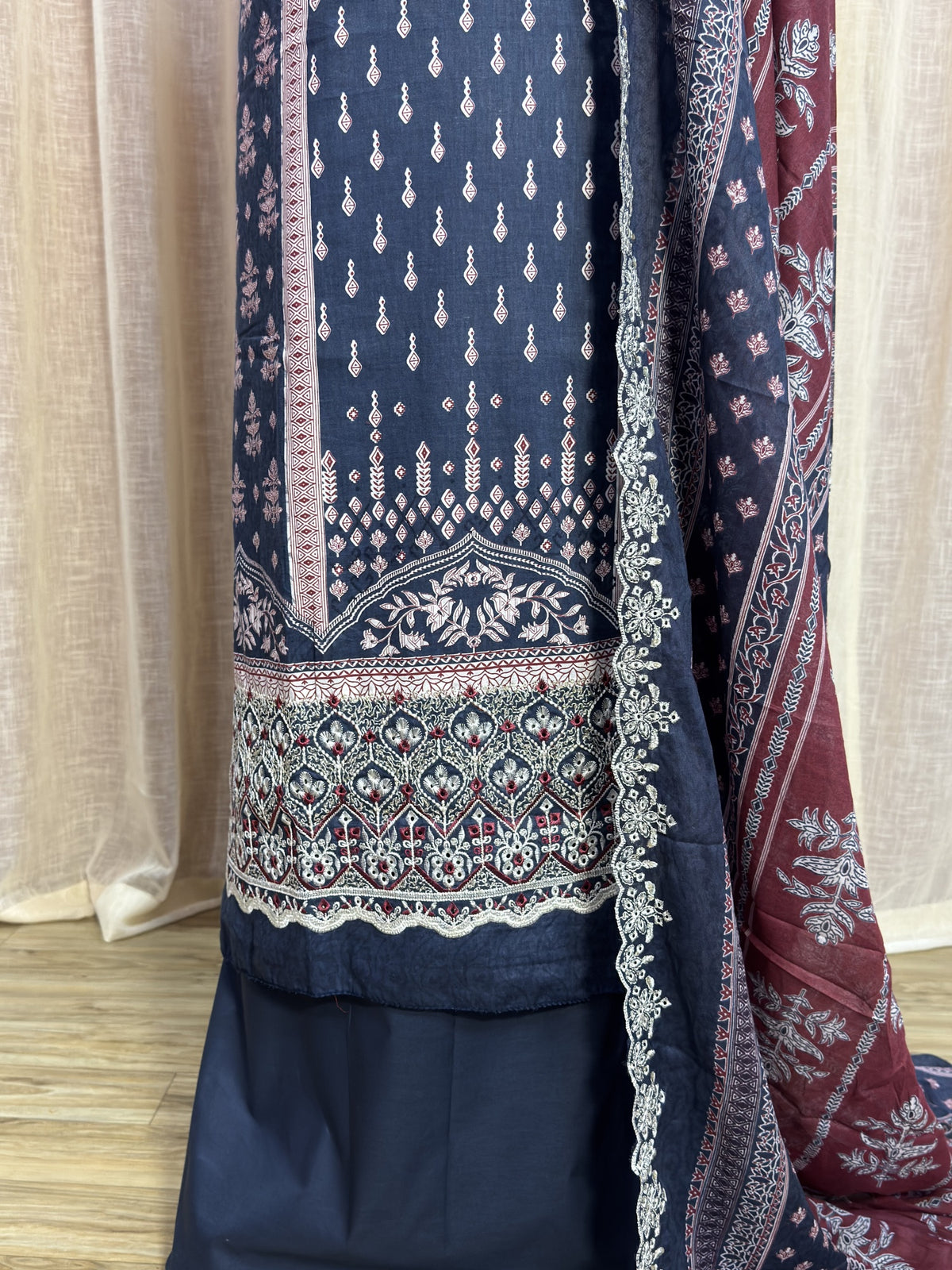 Inspired Alfaaz by Al Marina Navy Blue Chikankari Cotton Suit