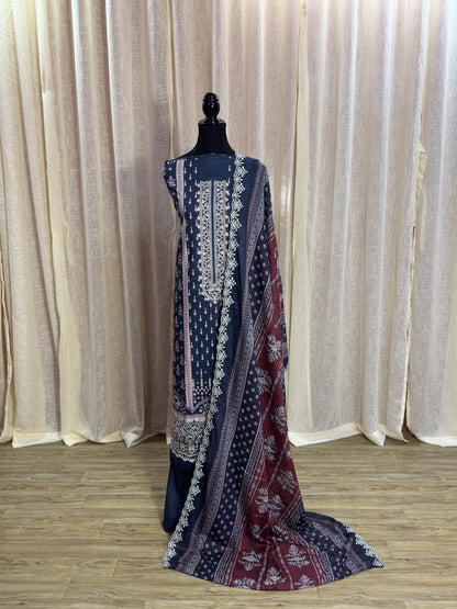 Inspired Alfaaz by Al Marina Navy Blue Chikankari Cotton Suit