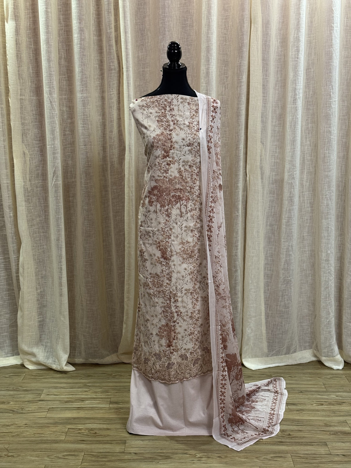Inspired Khuda Baksh Rose Peach Chikankari Cotton Suit