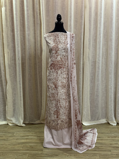 Inspired Khuda Baksh Rose Peach Chikankari Cotton Suit