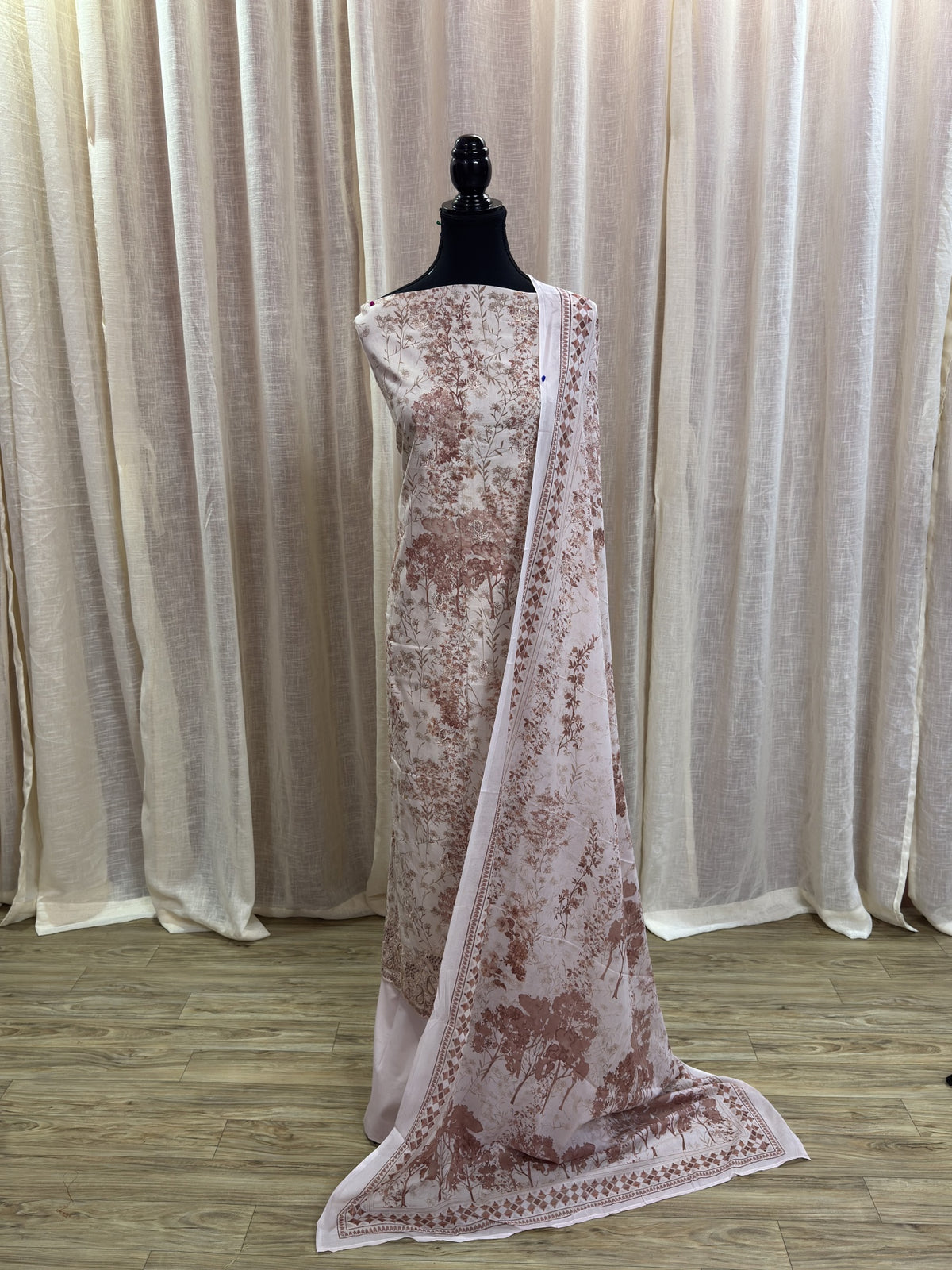Inspired Khuda Baksh Rose Peach Chikankari Cotton Suit
