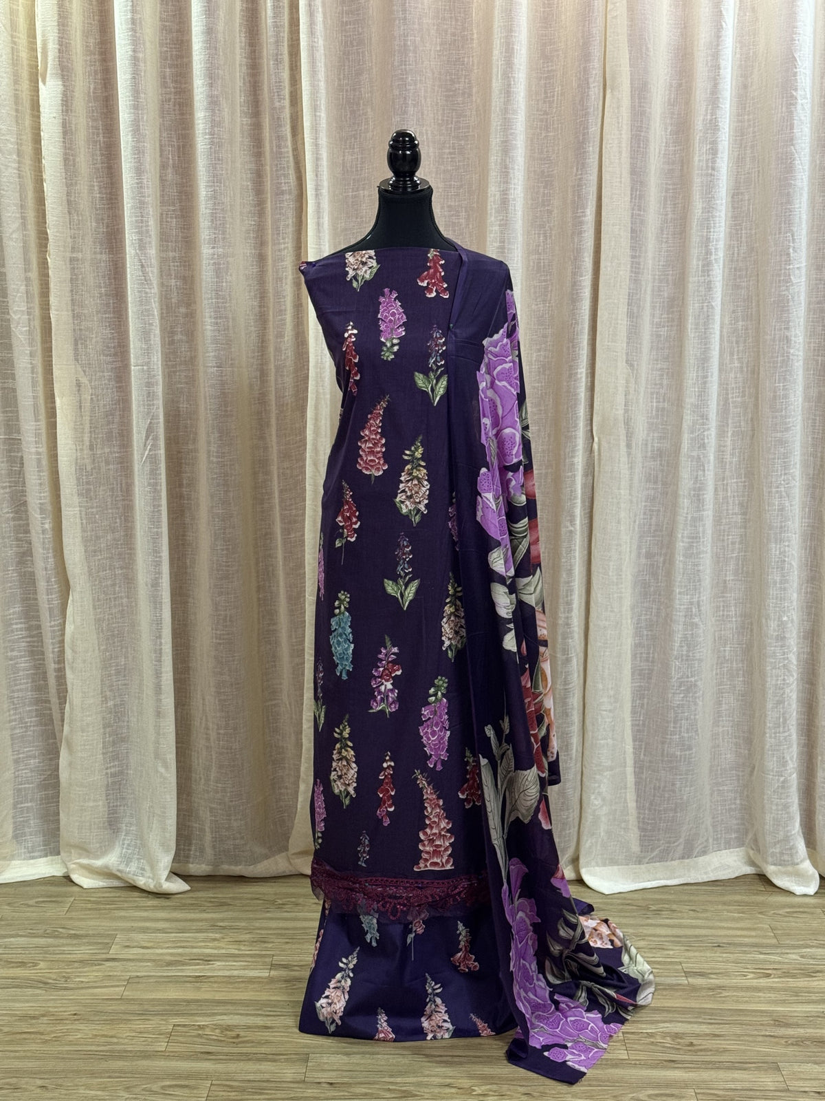 Inspired Maria B Indigo Unstitched Embroidered Patch Cotton Suit