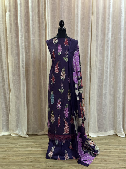 Inspired Maria B Indigo Unstitched Embroidered Patch Cotton Suit