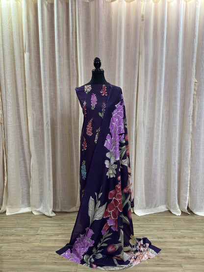 Inspired Maria B Indigo Unstitched Embroidered Patch Cotton Suit