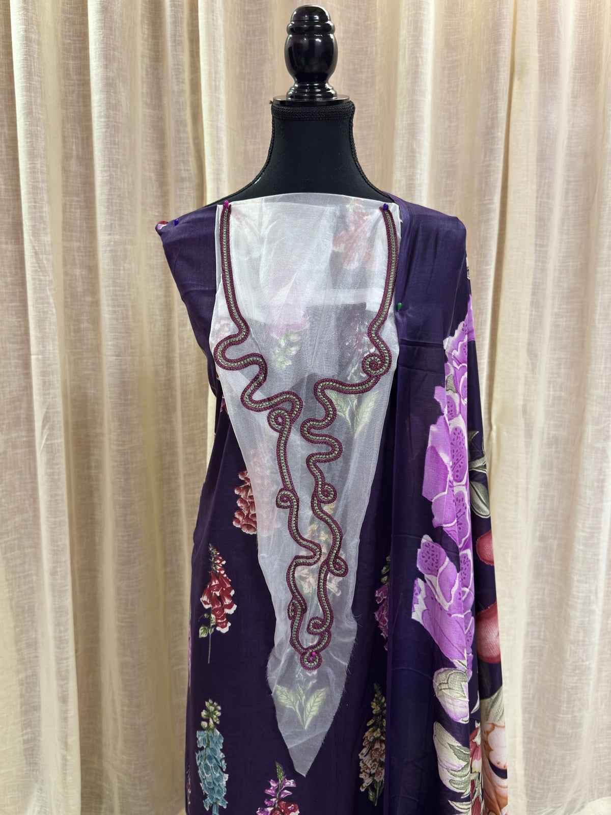 Inspired Maria B Indigo Unstitched Embroidered Patch Cotton Suit