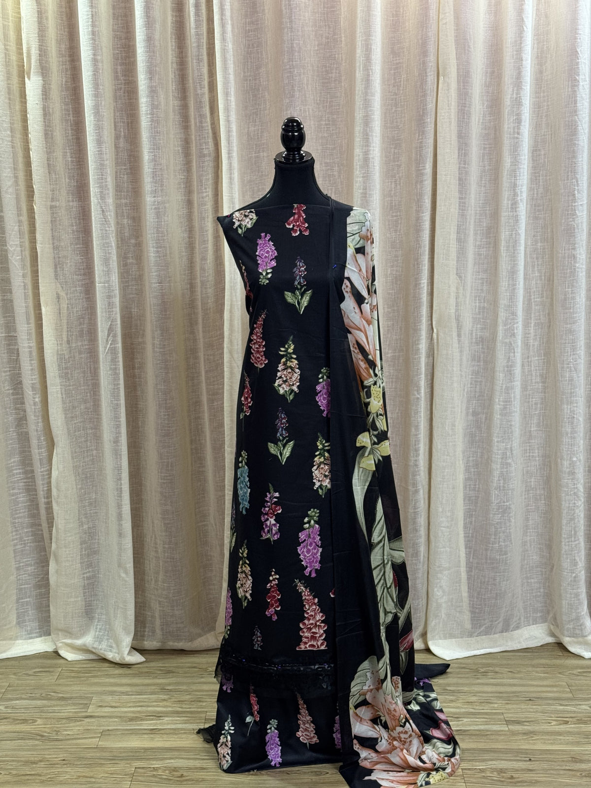 Inspired Maria B Black Unstitched Embroidered Patch Cotton Suit