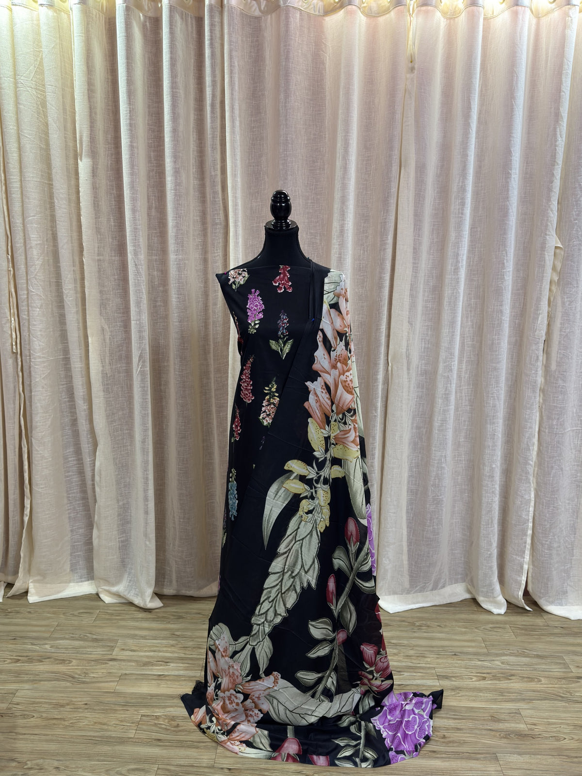 Inspired Maria B Black Unstitched Embroidered Patch Cotton Suit