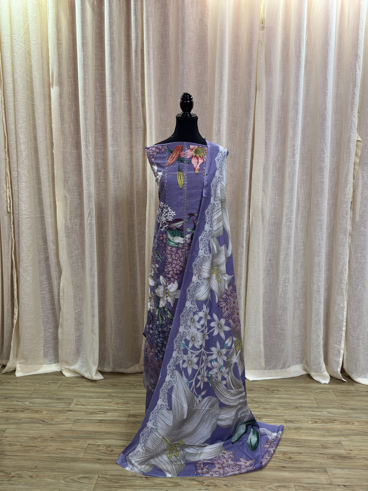 Inspired Maria B Purple Unstitched Embroidered Patch Cotton Suit