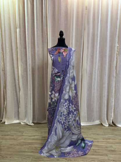 Inspired Maria B Purple Unstitched Embroidered Patch Cotton Suit
