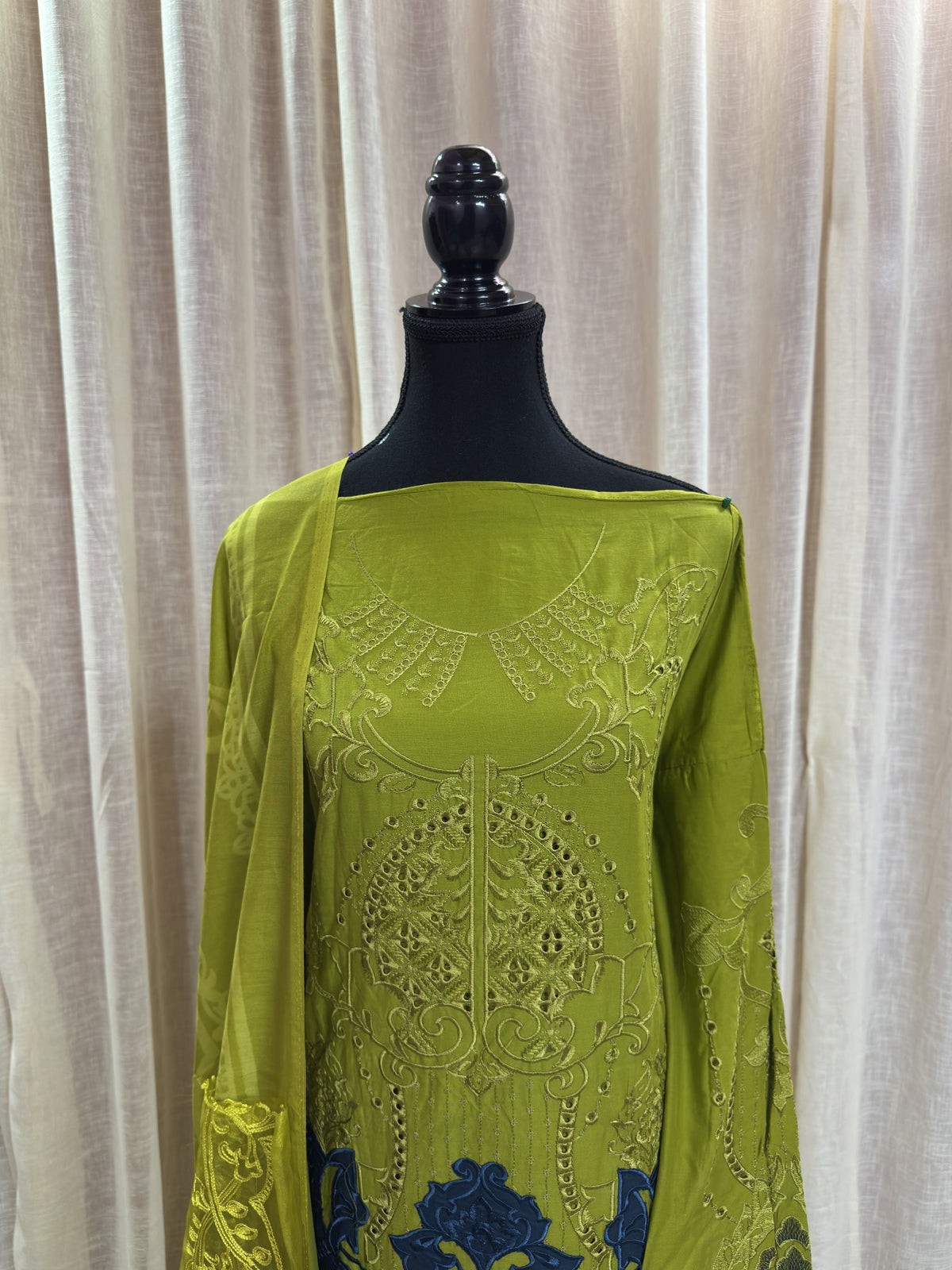 Inspired Maria B Lime Green Semi-stitched Embroidered Cotton Suit