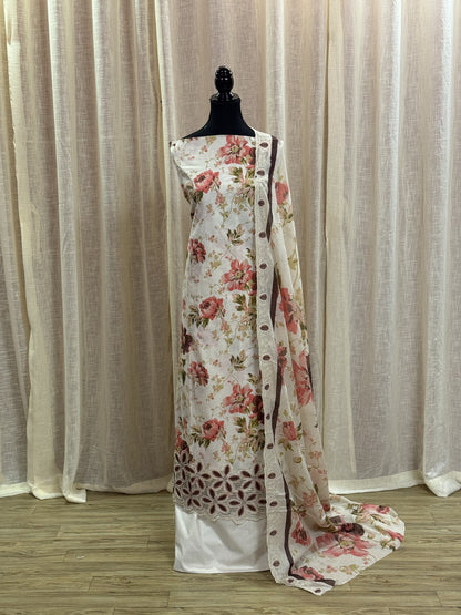 Inspired Abu Rehan Rose Ivory Chikankari Cotton Suit