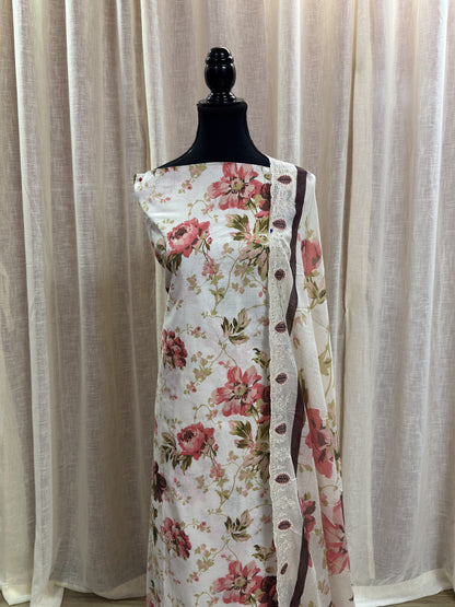 Inspired Abu Rehan Rose Ivory Chikankari Cotton Suit