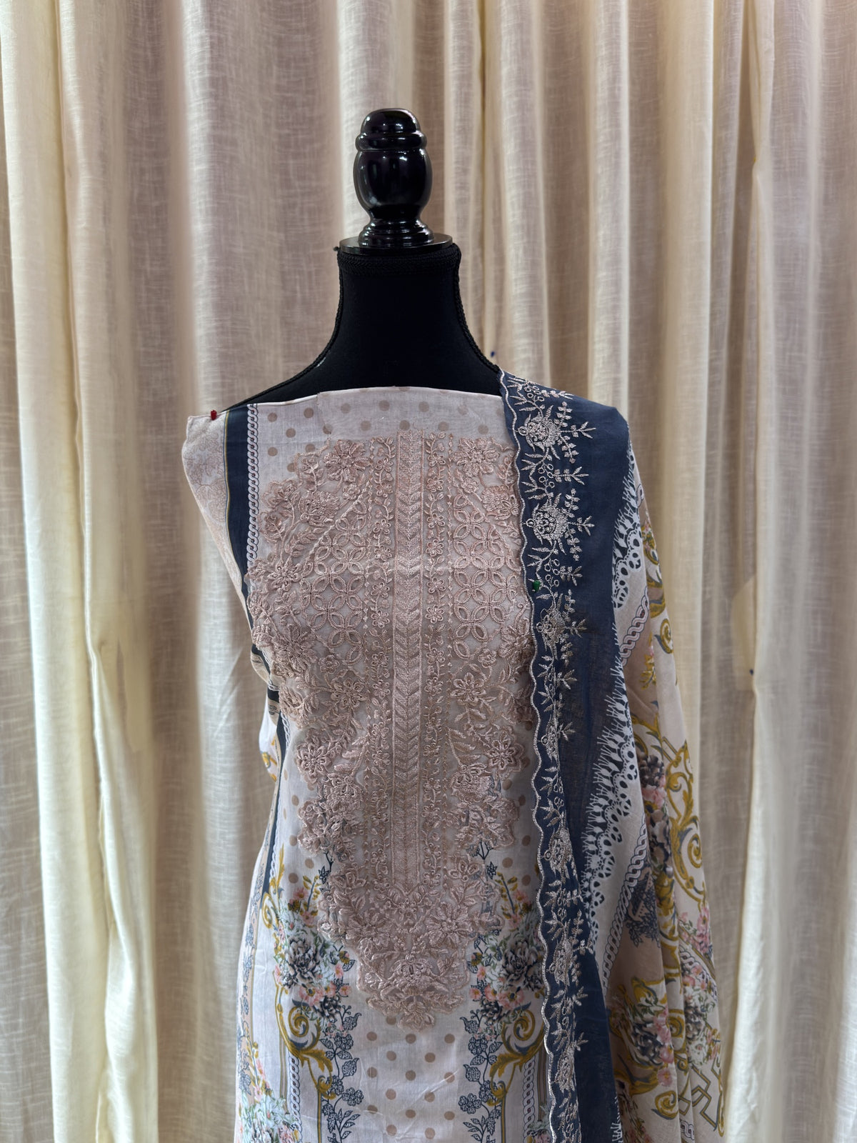 Inspired Shree Fab Blush Peach Unstitched Embroidered Cotton Suit