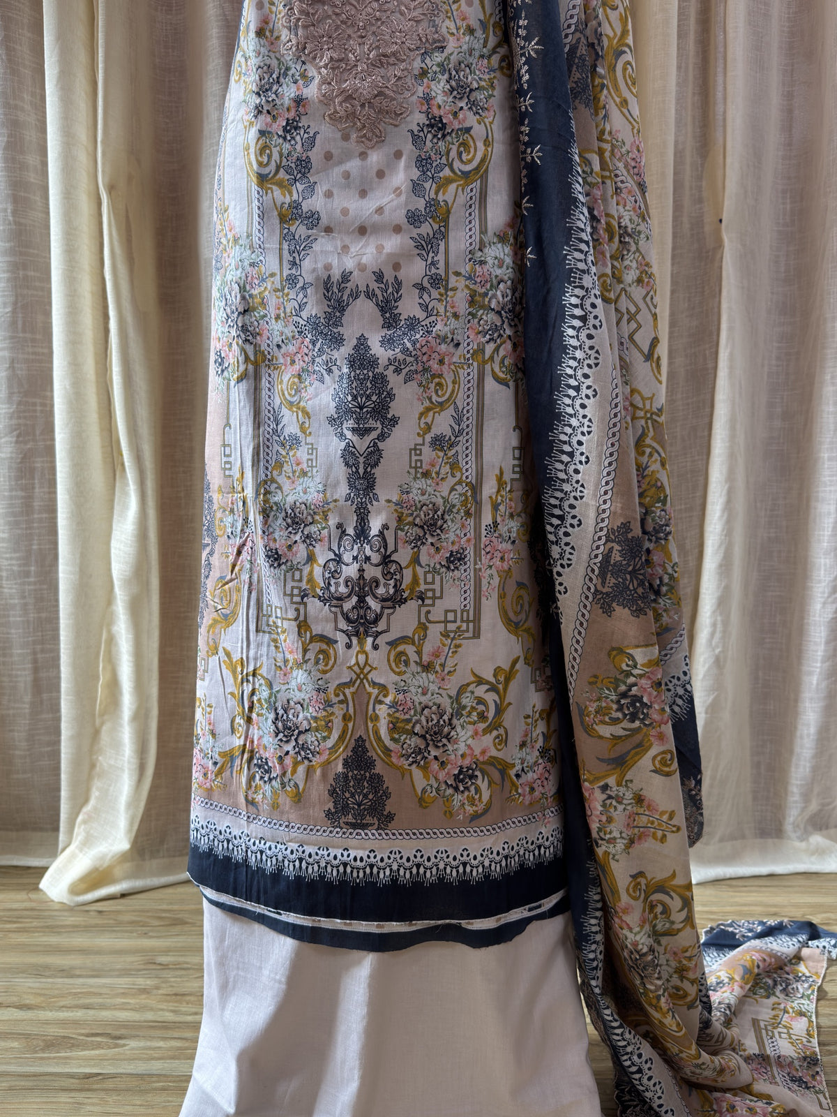 Inspired Shree Fab Blush Peach Unstitched Embroidered Cotton Suit