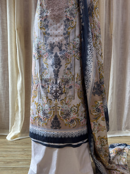 Inspired Shree Fab Blush Peach Unstitched Embroidered Cotton Suit