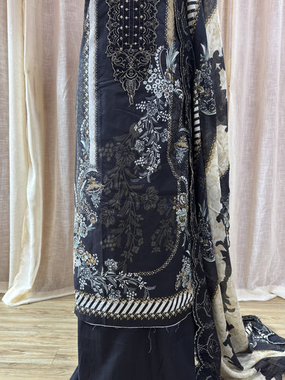 Inspired Shree Fab Charcoal Black Unstitched Embroidered Cotton Suit