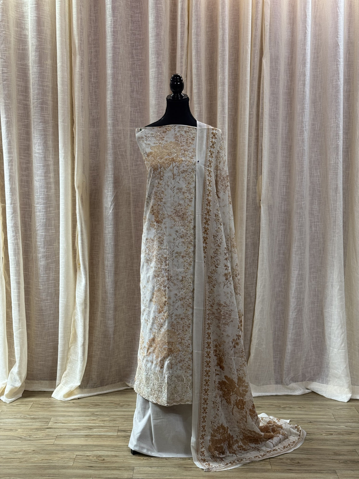 Inspired Khuda Baksh Champagne Ivory Chikankari Cotton Suit