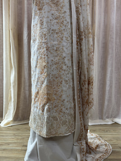 Inspired Khuda Baksh Champagne Ivory Chikankari Cotton Suit
