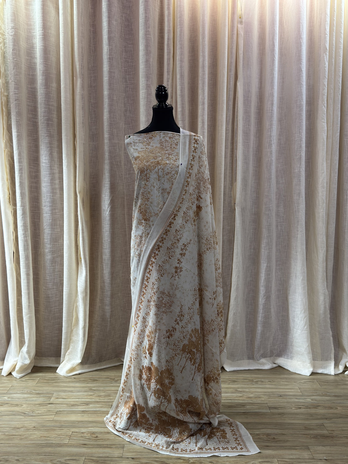 Inspired Khuda Baksh Champagne Ivory Chikankari Cotton Suit
