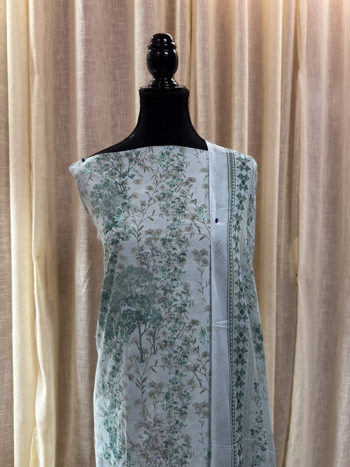 Inspired Khuda Baksh Ice Blue Green Chikankari Cotton Suit