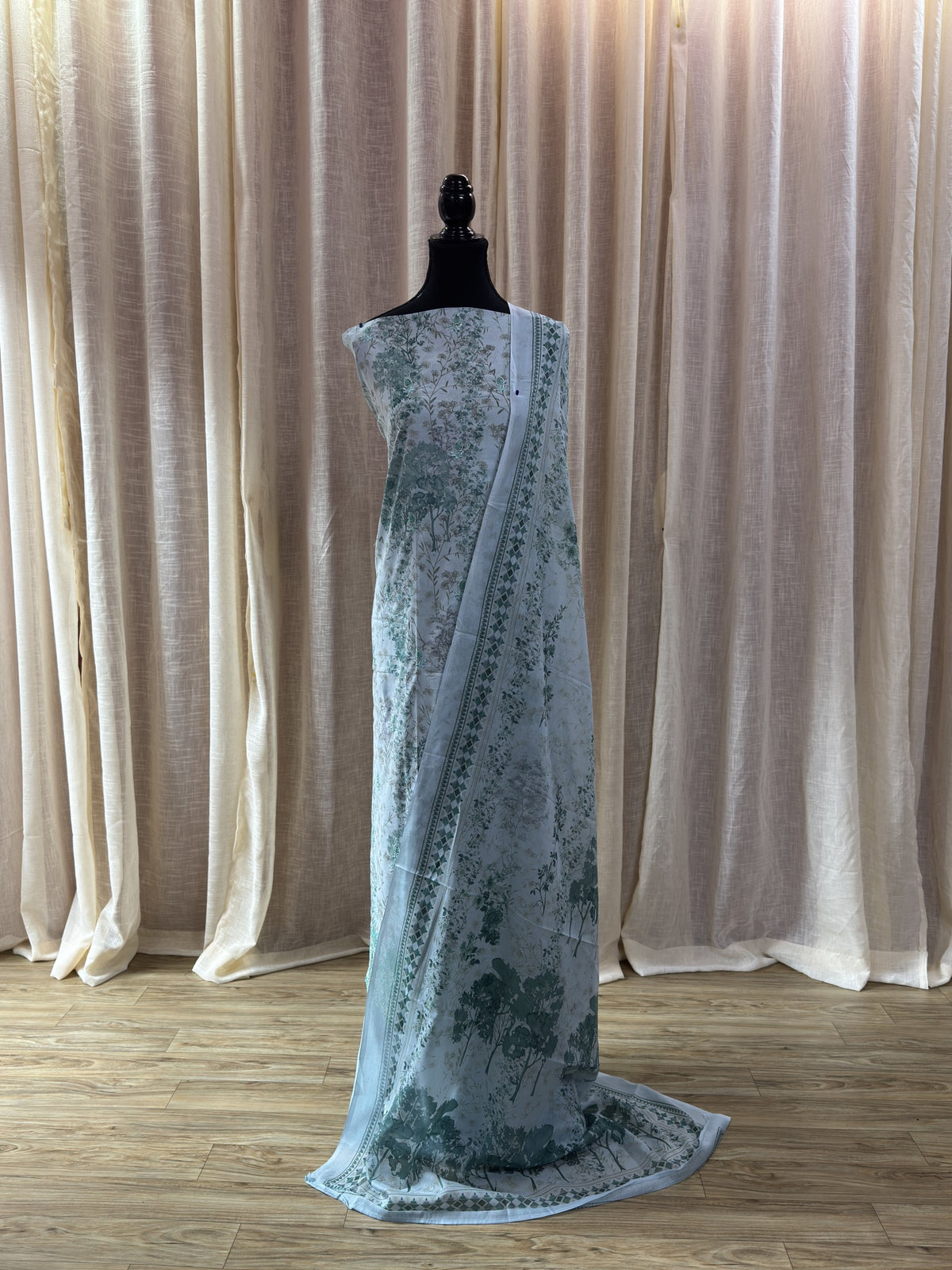 Inspired Khuda Baksh Ice Blue Green Chikankari Cotton Suit