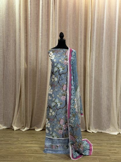 Original Elaf Soft Blue Floral Print Unstitched Lawn Suit