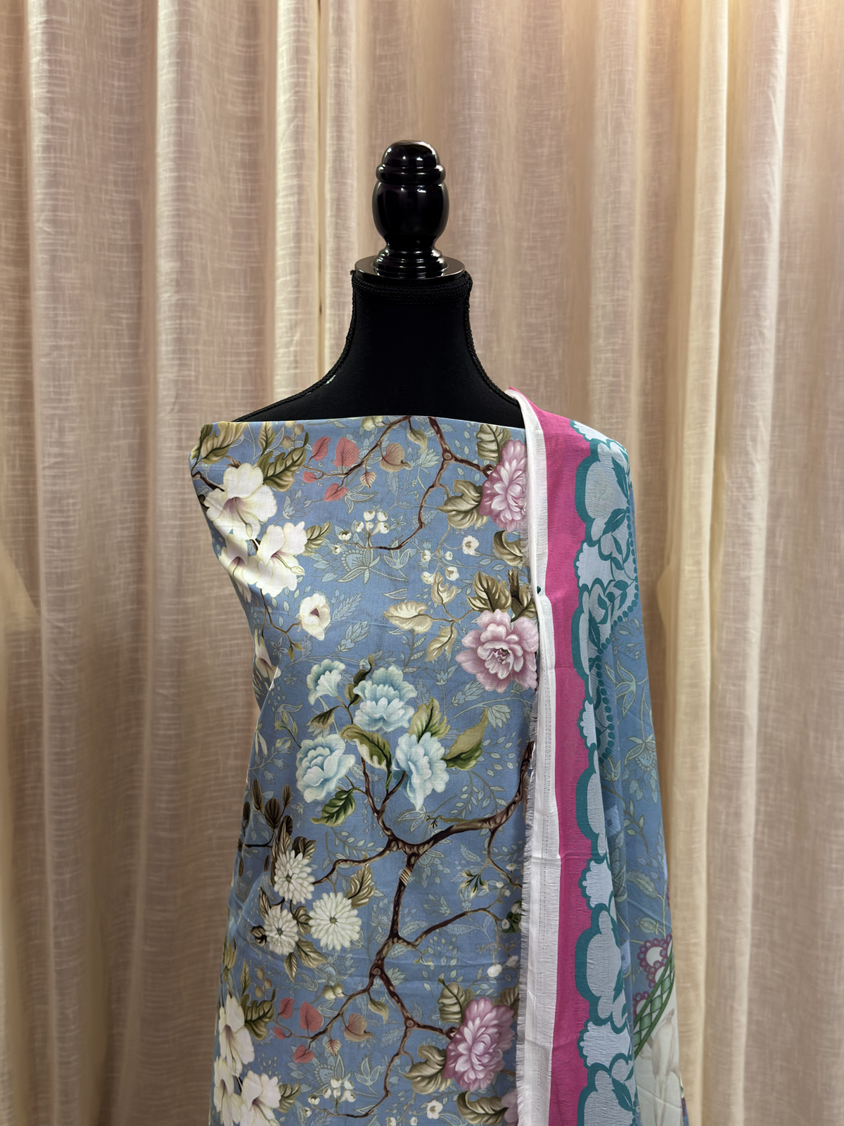 Original Elaf Soft Blue Floral Print Unstitched Lawn Suit