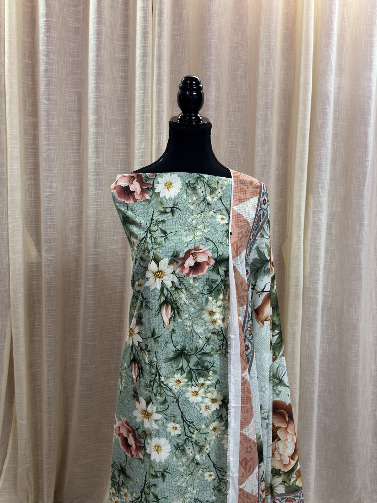 Original Elaf Forest Green Floral Print Unstitched Lawn Suit