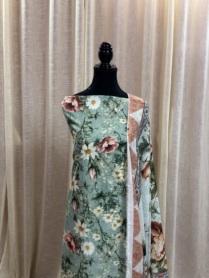Original Elaf Forest Green Floral Print Unstitched Lawn Suit