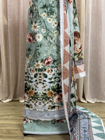 Original Elaf Forest Green Floral Print Unstitched Lawn Suit