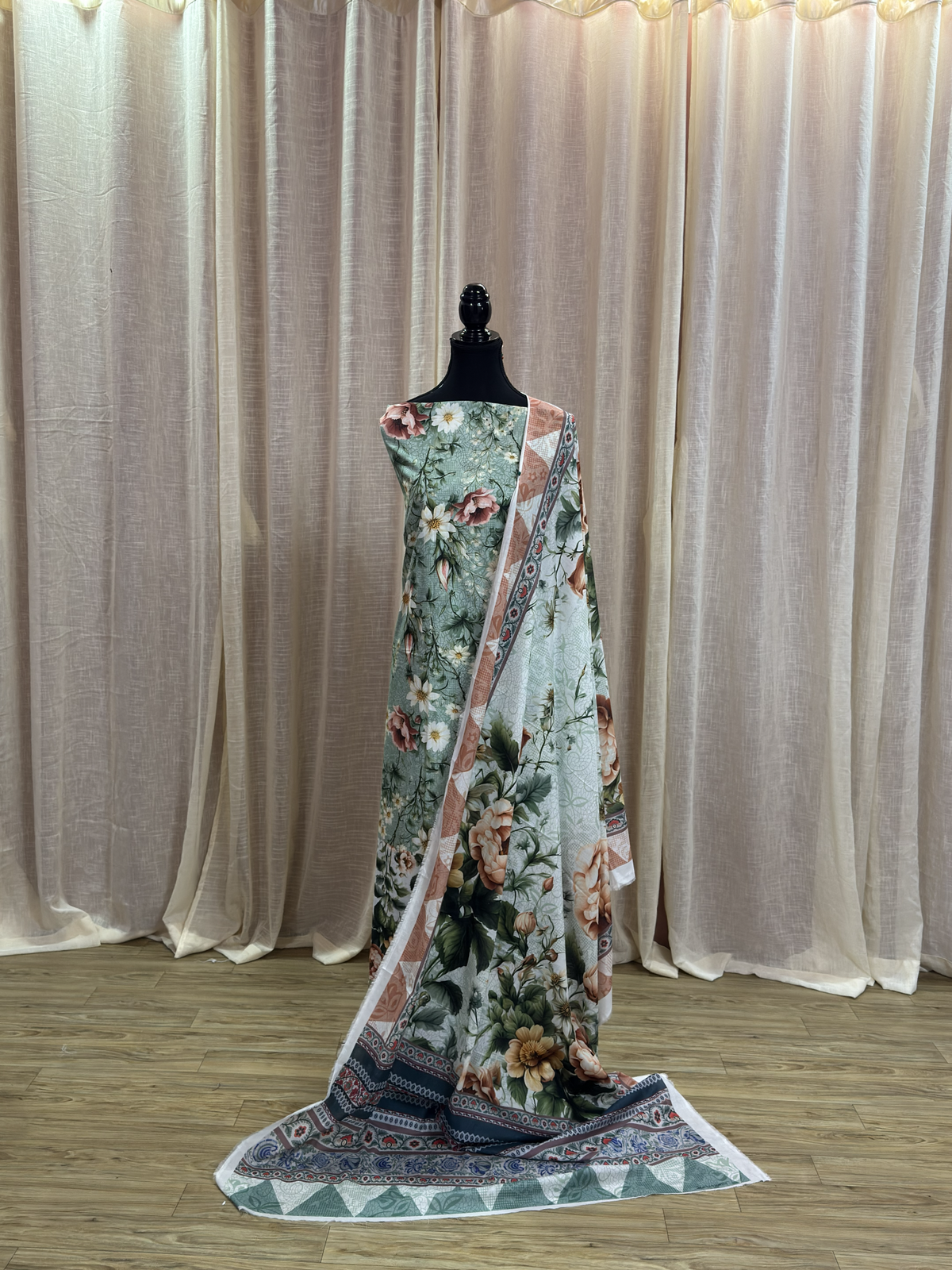 Original Elaf Forest Green Floral Print Unstitched Lawn Suit