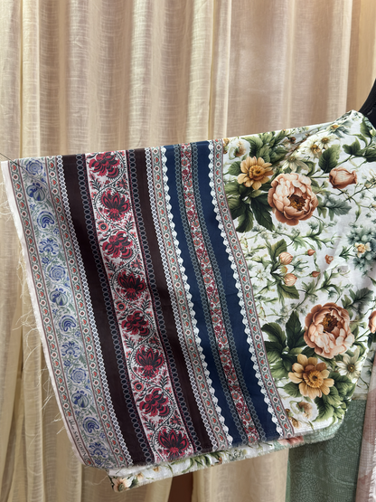 Original Elaf Forest Green Floral Print Unstitched Lawn Suit