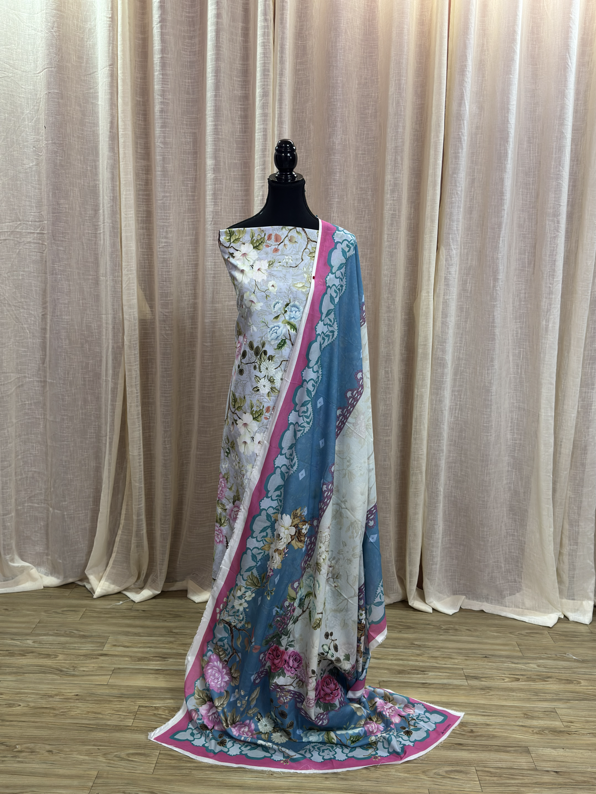 Original Elaf Lavender Blue Floral Print Unstitched Lawn Suit